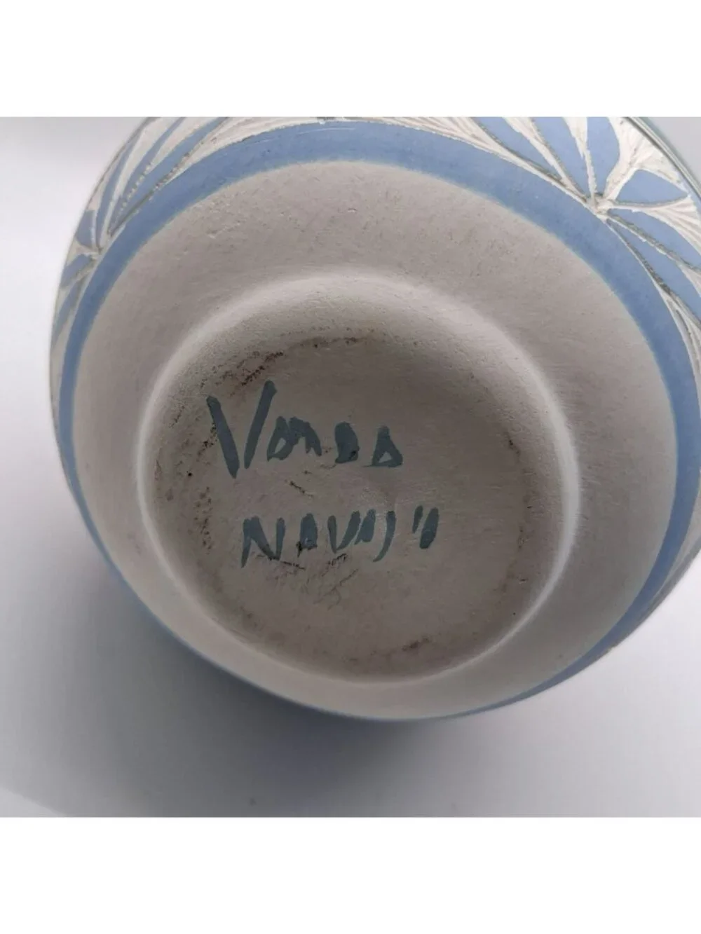 Navajo Pottery Vase Southwest Desert Landscape & Etched Pastel Signed